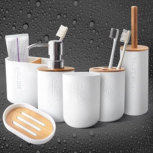 Simple Household Bathroom Supply Bamboo Soap Dish Soap Dispenser Toothbrush Holder Soap Holder 5pcs/set Bathroom Accessories Set