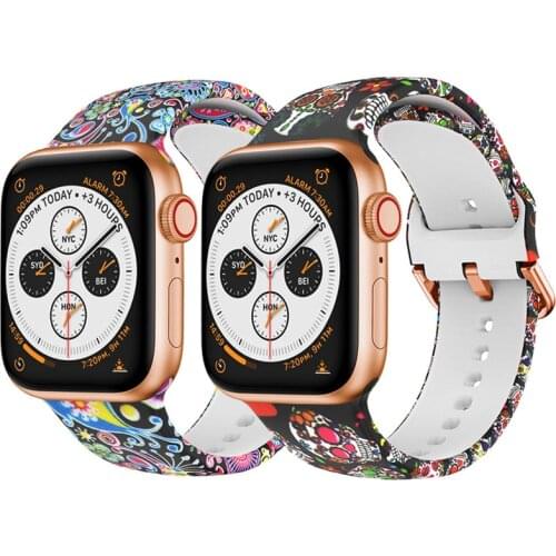 Colorful skull Print Strap for Apple Watch Band 44MM 40MM 38MM 42MM Silicone Belt for iWatch Series 6 SE 5 4 3 Watch Bracelet