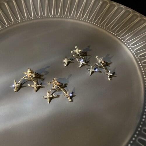 925 Silver Needle with Diamond Four-pointed Star Korean Fashion Design Earrings Temperament Jewelry