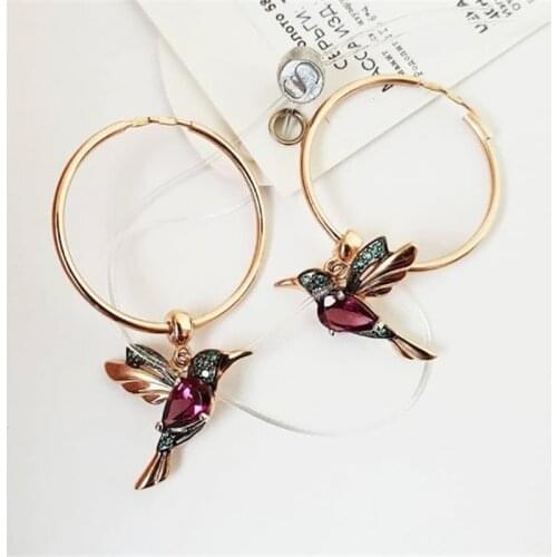 Korean Fashion Exquisite Bird-shaped Earrings for Women Hummingbird Tassel Crystal Hoop Pendant Bird Earrings Wedding Jewelry