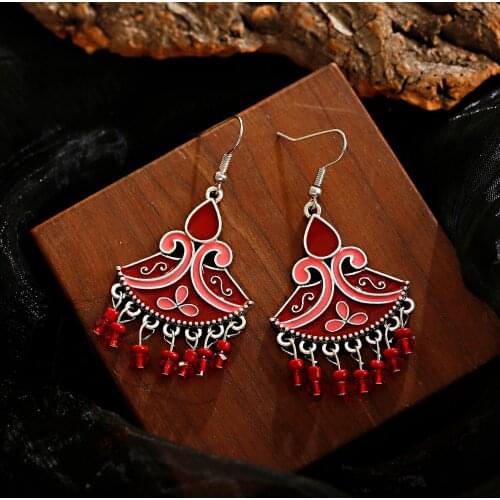 Colorful Boho Vintage Ethnic Round Beads Unusual Indian Fashion Women Girls Pendant Earrings Birthday Gift