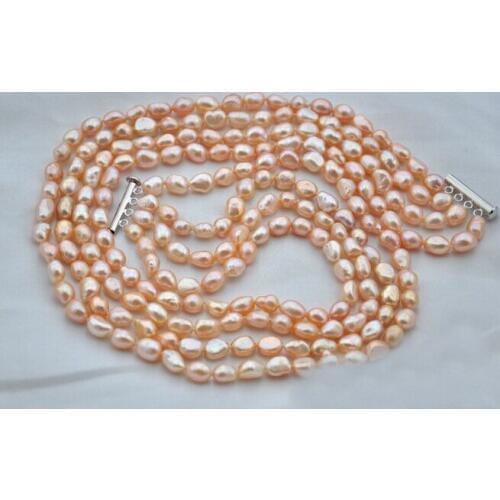 Wedding Woman Jewelry 4 Rows 10mm Pink Real Pearl Choker Necklace Natural Freshwater Pearl Handmade