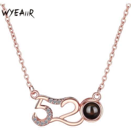 WYEAIIR 100 Languages I Love You Visible 925 Sterling Silver 520 Number Female Necklace