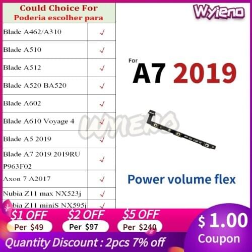 Wyieno For ZTE Blade A462 A510 A512 A520 A602 A610 A5 A7 2019 Axon 7 A2017 Z11 max Mini S Power Volume Button Flex Cable Ribbon