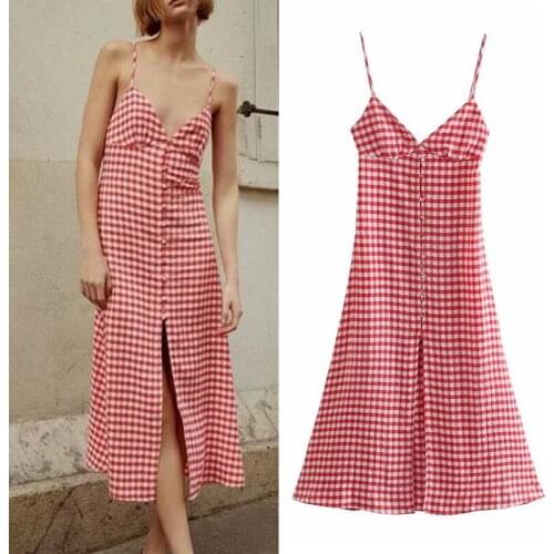 Dress Summer New Fashion Youth Plaid Elegant Sling V-neck Women Dress 2021 Casual Chic Street Party Dress Women