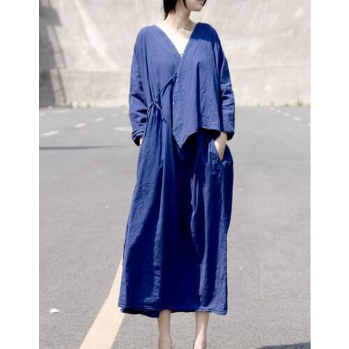 Women Summer Autumn Cotton Linen Dress Ladies Solid Color Solid Color Dress Female 2021 Dresses