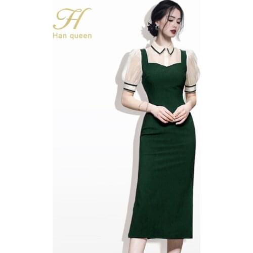 H Han Queen Summer 2021 Women Fashion Contrast Color Patchwork Office Shirt Dresses Wear to Work Formal Elegant Business Dress