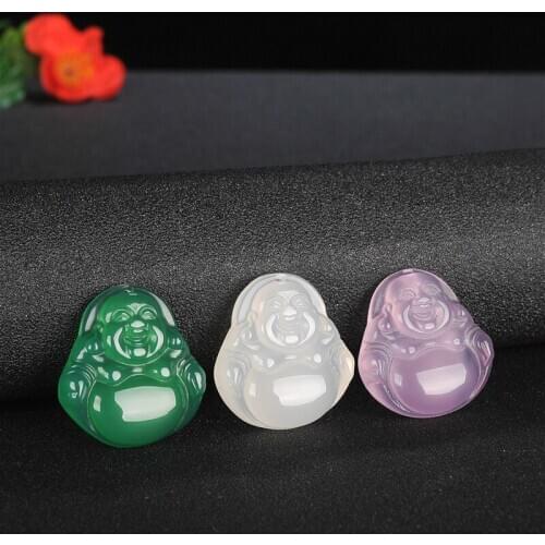 1PC Natural Green Agate Buddha Jade Pendant Necklace Chalcedony Carved Charm Jewellery Fashion Amulet for Men Women Lucky Gifts