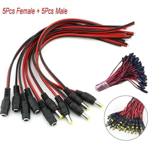 10Pcs 5.5x2.1mm Male + Female DC Power Socket Jack Plug Connector Cable Wire 12V