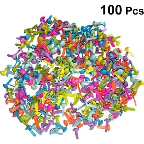 100Pcs Mini Brads Assorted Colors Round Brad Pastel Brads for Scrapbooking Crafts Making Stamping and DIY - 8x20mm/5.5x11mm