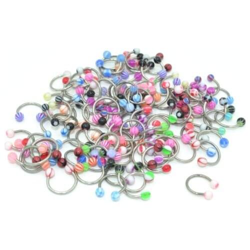 100pcs Body Jewelry -1.2*10*4mm Steel Ear/Nose/ Lip Labret Bar Lip Piercing CBR Horseshoes Ring Helix Cartilage Daith Piercing
