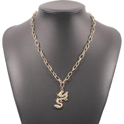 2021 Ins Gold Chain Chinese Dragon Animal Pendant Choker Necklace Korean Fashion Black Cord Jewelry Minimalist Minimalism