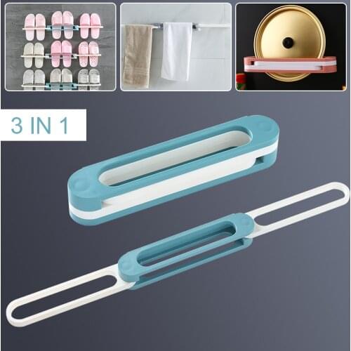 3 In 1 Foldable Storage Rack Multifunctional Shoes Rack Towel Shelf Bathroom Kitchen Storage Organizer Wall Mounted Shelf