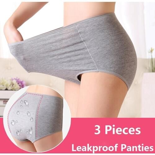 3pcs/pack Menstrual Panties Women Sexy Pants Leak Proof Incontinence Underwear Period Proof Cotton Briefs High Waist Plus Size