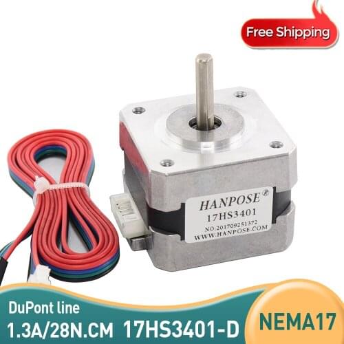 Free shipping for 3D printer 1pcs 17HS3401 4-lead Nema17 Stepper Motor 42 motor 42BYGH 1.3A CE ROSH ISO CNC with DuPont line