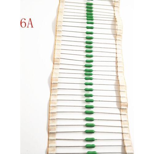 50pcs/lot 6A 125V/250V 2.4*7mm Axial Lead Green Fuse 6A 2.4 x 7 Fast Blow PICO Resistance Fuse