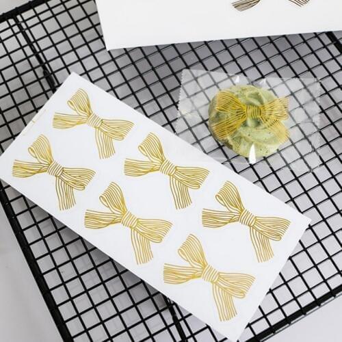60pcs/lot Kawaii Stickers Gold Bow Bronzing Transparent Seal Sticker Gift Packaging Stickers Scrapbooking Sealing Label Sticker