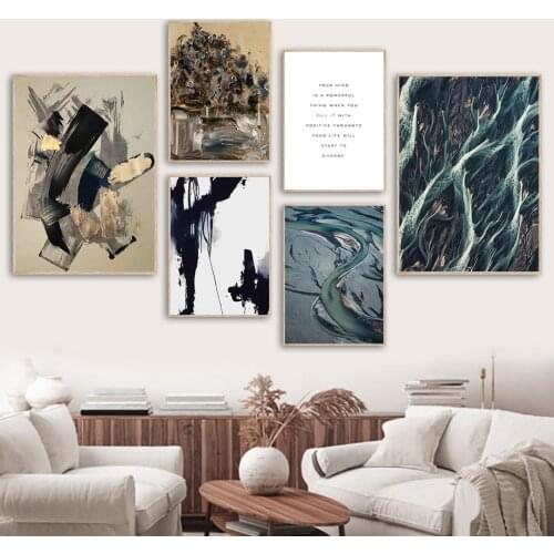 Color Block Wave River Quote Abstract Wall Art Canvas Painting Nordic Posters And Prints Wall Pictures For Living Room Decor