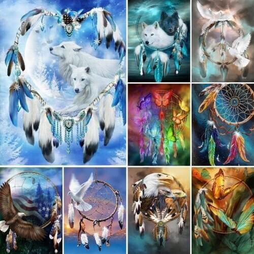 DIY 5D Diamond Painting Dreamcatcher Wolf Cross Stitch Kit Full Drill Square Embroidery Animal Mosaic Art Picture Home Decor