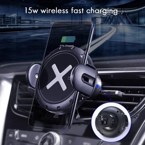 15W Qi Car Wireless Charger Dual Mode Intelligent Infrared Fast Wireless Charging Car Mount for Air Car Phone Holder