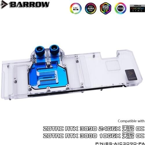 Barrow 3080 3090 GPU Block Full Cover Graphics Card Water Cooling Blocks, For ZOTAC RTX 3090 TQ OC, BS-AIC3090-PA