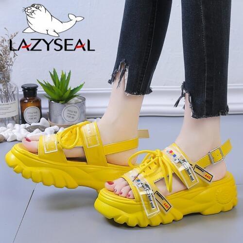 LazySeal Ankle-wrap Chunky Heel Sandals Women Shoes Wedge High Heels Platform Sandals Ladies Shoes Buckle Colorful Woman Sandals