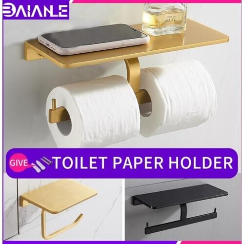 Toilet paper holders black wall mounted thickened bathroom roll paper towel holder Lengthen mobile phone holder home accessories