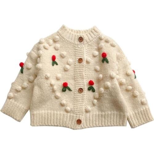 DFXD 2020 Autumn Winter Girls Cardigan Sweaters 100% Cotton Long Sleeve Cherry Buttons Knitted Tops For 1-7Yrs Children Clothes