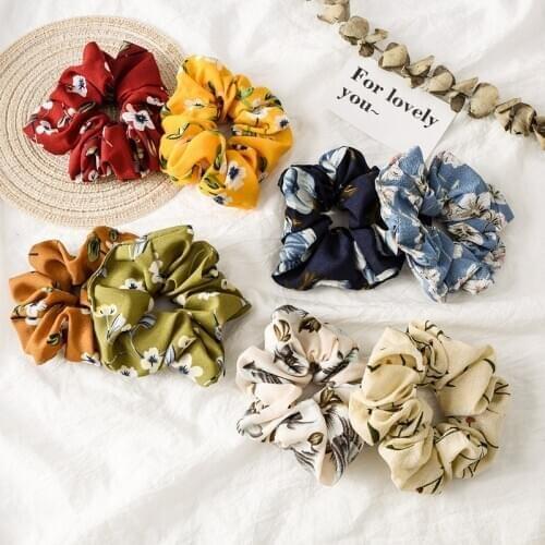 Famous Brand Designs Voile Fabric Hair Scrunchy Flowers Printed Elastic Rope For Girls Ponytail Hair Accessories