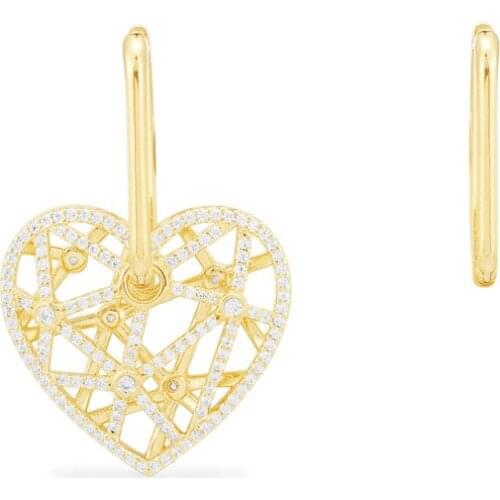 Classic 925 sterling silver inlaid with stone and gold color heart hollow earrings, gift, free mail, custom