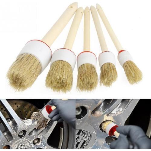 5 Size Car SUV Detailing Wheel Wood Handle Brushes for Cleaning Seats Handy Washable Car Cleaning Tool Car accessories