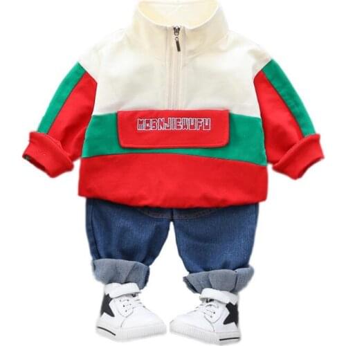 2021 Kid Baby Boy Suit New Casual Tracksuit Long Sleeve Letter Zipper Oufit Infant Clothes Children Coat+Jeans 2pcs