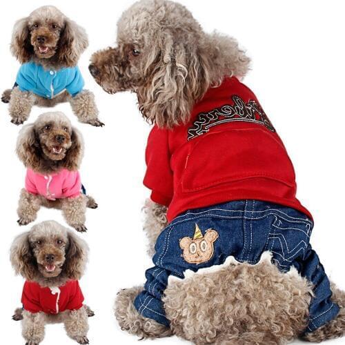 Cool Pet Dog Clothes Embroidery Overall Thickening Dog Puppy Jeans Jumpsuit Costume Warm Winter Clothing For Boy Dogs Ropa