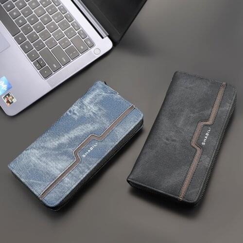 Mens Long Zipper Coin Wallet New Canvas Pattern Clutch Casual Business Youth Wallet