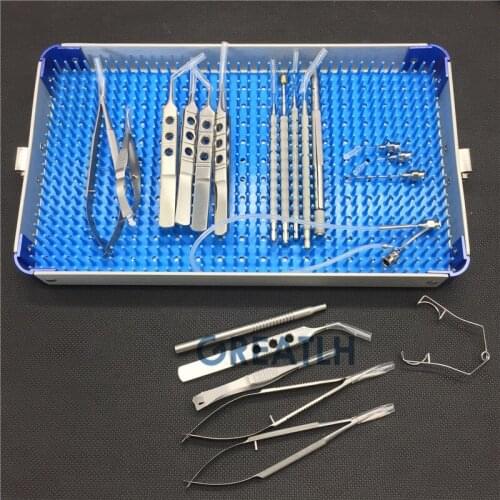 Ophthalmic Cataract Stainless steel Kit 21pcs ophthalmic microsurgical forceps needle holder with sterilization case box