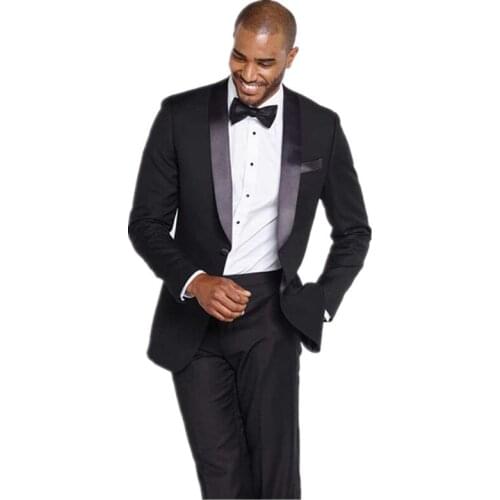 Wedding Suits For Men Black Satin Shawl Lapel Men Suits Marriage Prom Costume Handsome Groom Tuxedos Bridegroom Male Terno Slim
