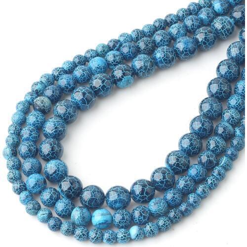 Natural Stone Blue Cracked Dream Fire Dragon Veins Agates Onyx Smooth Round Beads For Jewelry Making DIY Bracelet 6/8/10mm