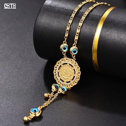 New Fashion Golden Turkey Blue Demon Eye Fatima Necklace Womens Jewelry Wholesale Good Luck Muslim Islam Necklace