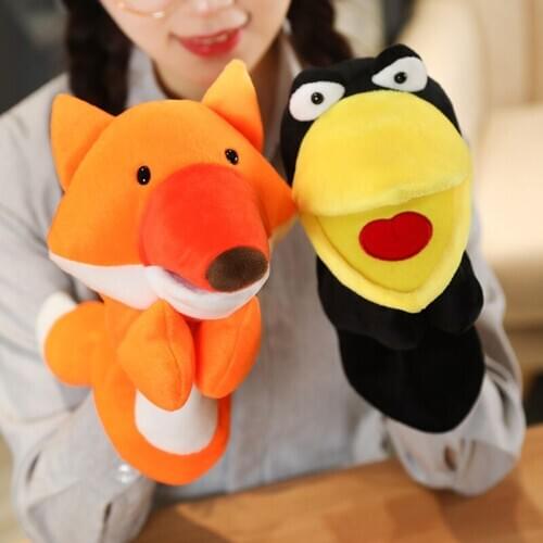 New Funny Glove Crow Foxes Plush Hand Puppets Soft Stuffed Cartoon Story Telling Learning Funny Accompany Toy Kids Birthday Gift