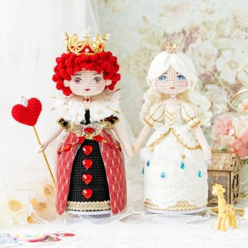 Red and White Queen Doll Music Box Material Bag Crochet DIY Toys Music Box Handmade Knitting Crochet DIY Doll Music Box