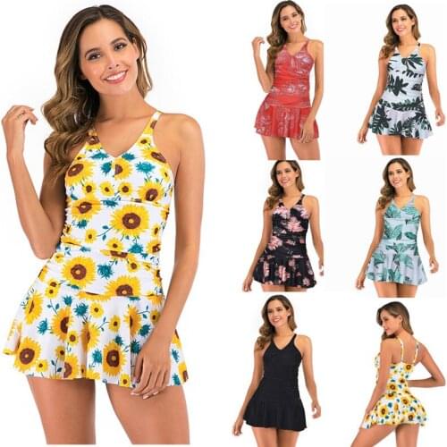 Plus Size Tankini Set with Skirt Women One-Piece Swimming Suit for Female Floral Sea Monokini Mujer 2021 Large1 Piece XXL XXXL