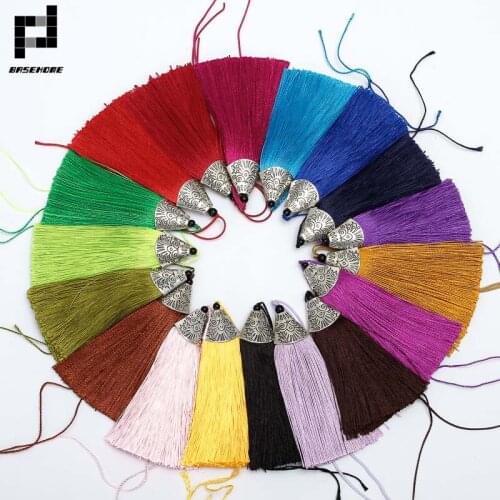 10pcs/lot 8cm Tassel Cord Handmade Antique Silver Cap Polyester Thread Tassels Charms for DIY Jewelry Making Findings