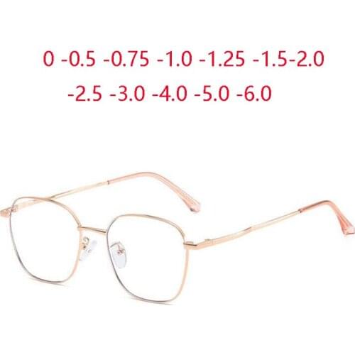 Blue Light Blocking Square Shortsighted Eyeglasses Women Metal Minus Lens Photochromic Goggle Diopter 0 -0.5 -0.75 -1.0 To -6.0