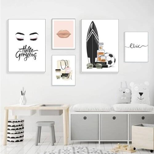 Nordic Minimalism Poster Lips Eyelash Wall Art Painting Surfboard Football Sports Print Canvas Picture Living Room Decoration