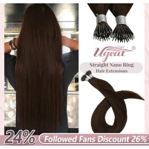 [8 colors] Ugeat Nano Ring Hair Extensions Human Hair Salon Quality Pre-Bonded Hair Remy Micro Link Hair 50strands/Set 40G