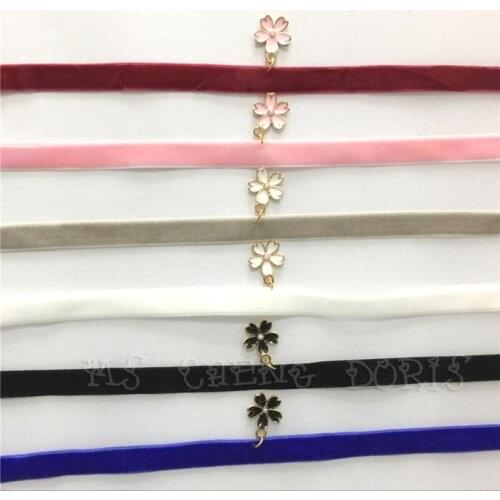 Punk New Fashion Colorful Velvet Strip Female Choker Necklace And Cherry Blossoms Retro Gothic Collar Necklaces For Women Gift