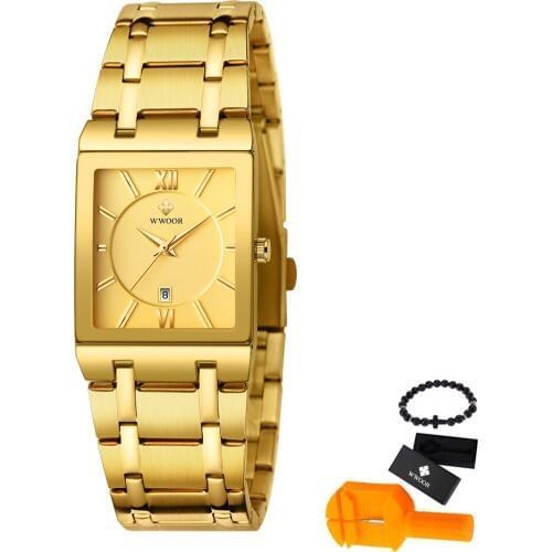 WWOOR Relogio Masculino Relojes 2019 Gold Watch Mens Watches Top Brand Luxury Sport Quartz Watch Business Waterproof Wristwatch