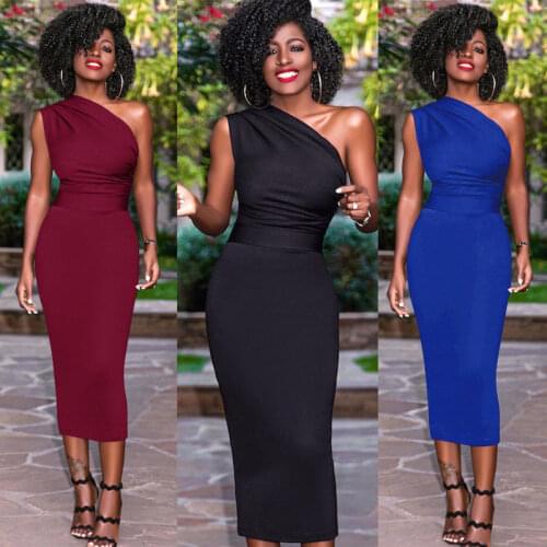 Women Sexy One Shoulder Party Dress womens OL Elegant Bodycon Bandage Knee Length Dresses Plus Size Vestido New Fashion
