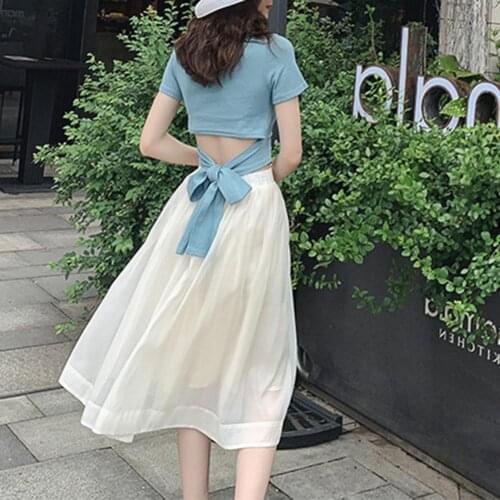 Summer Women Skirt Set 2 Piece Bow Women Short Sleeve Bow Dress comfortable Dating All-match Womens Clothing 2021 платье летнее