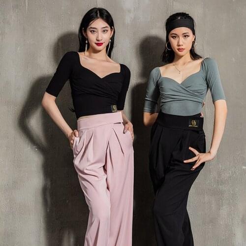 2020 New Latin Dance Practice Clothes Women Sexy Long Sleeve Black/Red/Leopard Latin Competition Tops Samba Tango Shirt DWY4941